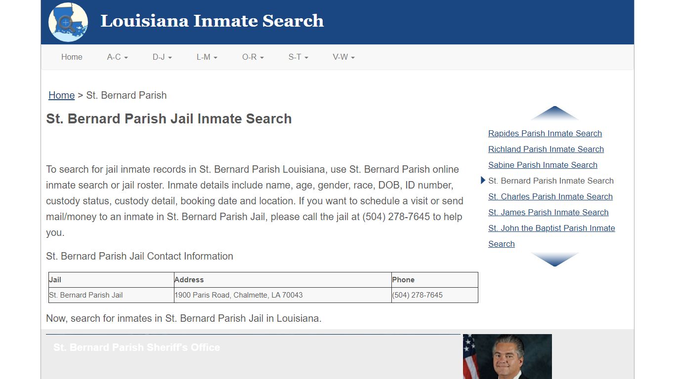 St. Bernard Parish LA Jail Inmate Search