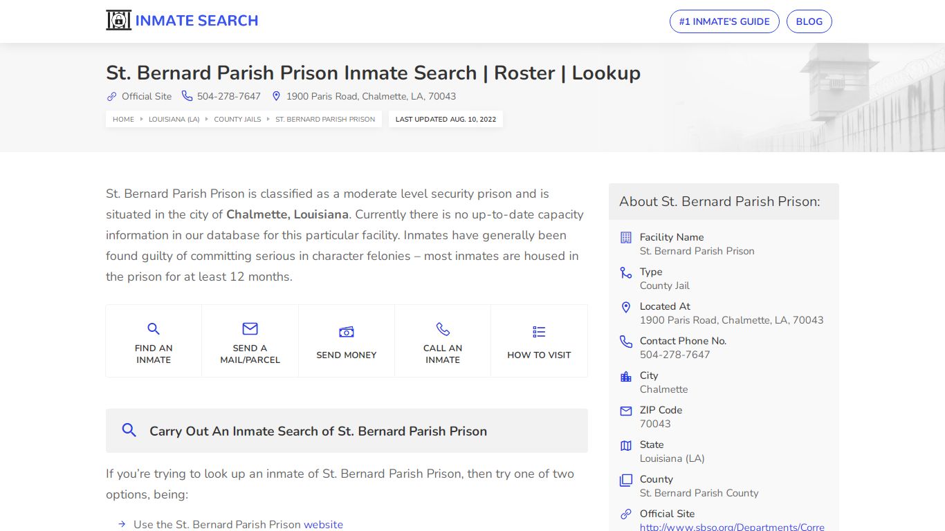 St. Bernard Parish Prison Inmate Search | Roster | Lookup